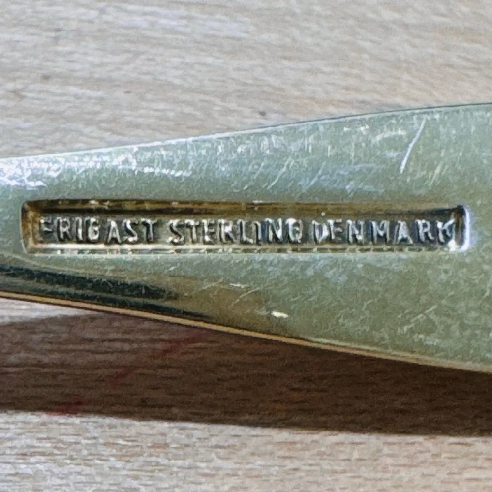 Frigast Sterling Denmark 5.2″ Guilloché Enamel Gilt Spoon — Vintage Danish MCM